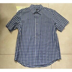 George Men's Blue/White Plaid Short Sleeve Shirt -L 42/44